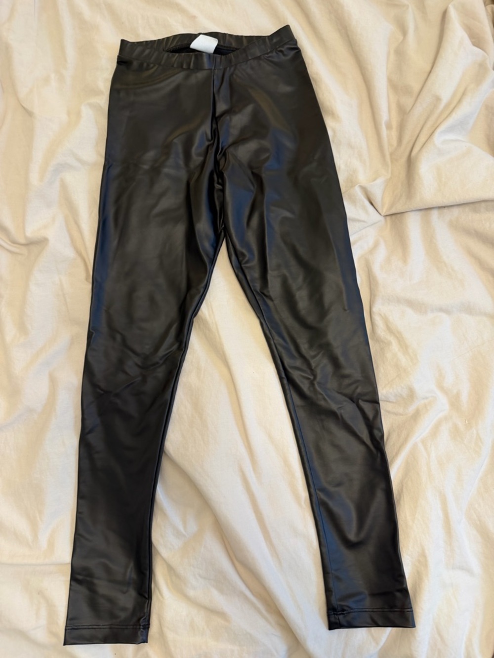 Girls Faux Leather Leggings - Black